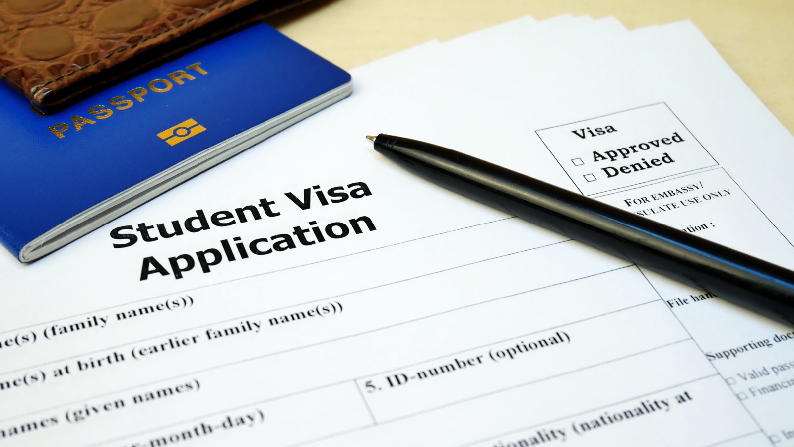 Documents and passport for student visa application